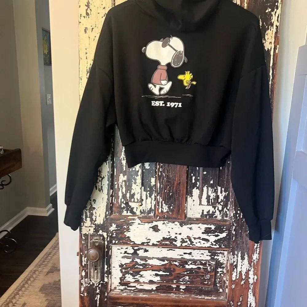 Peanuts x Aeropostale Snoopy and Woodstock crop zip Hoodie L